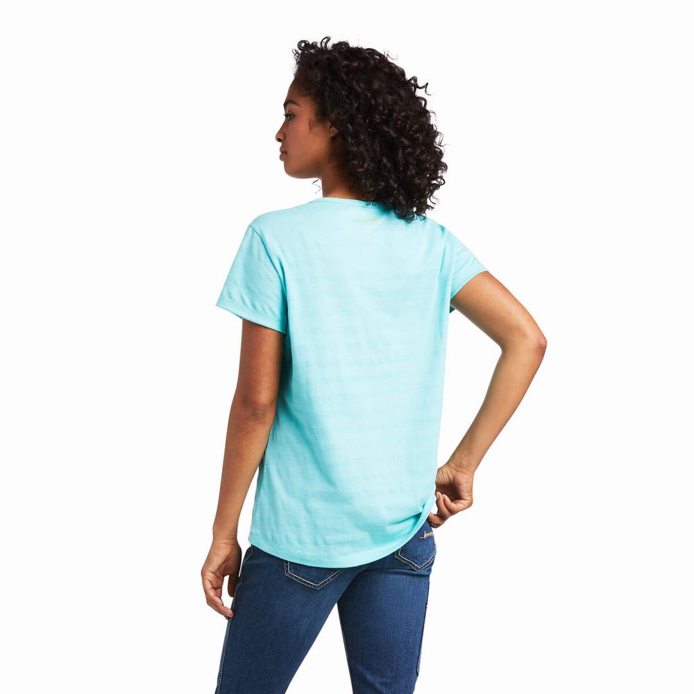 Women's Ariat Rebar Henley Tops Light Turquoise Blue | KYCG-59682