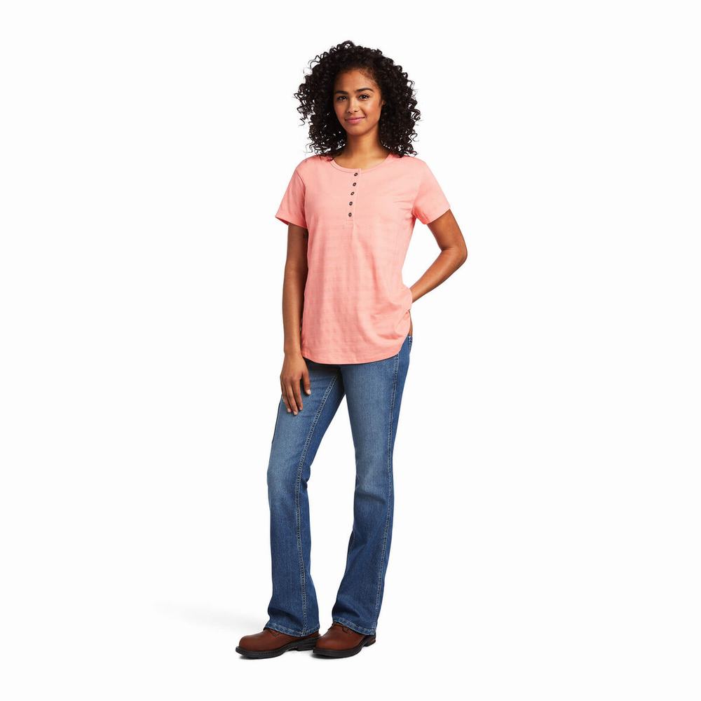 Women's Ariat Rebar Henley Tops Multicolor | ZFVG-36081