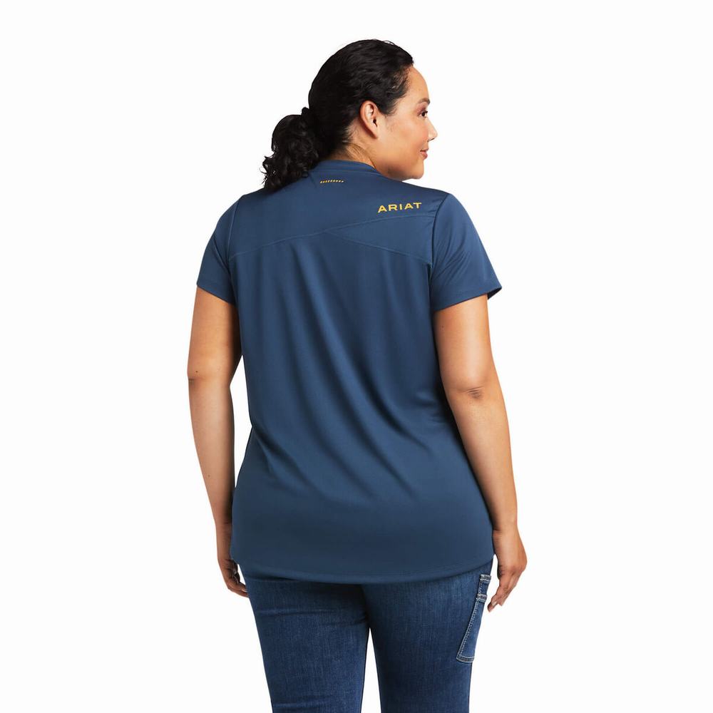 Women's Ariat Rebar Polartec Elite All Season Tops Blue Deep Green | AMJS-73468