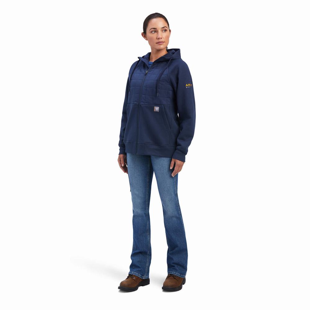 Women's Ariat Rebar Regulator Full Zip Hoodie Indigo | PDFZ-69182