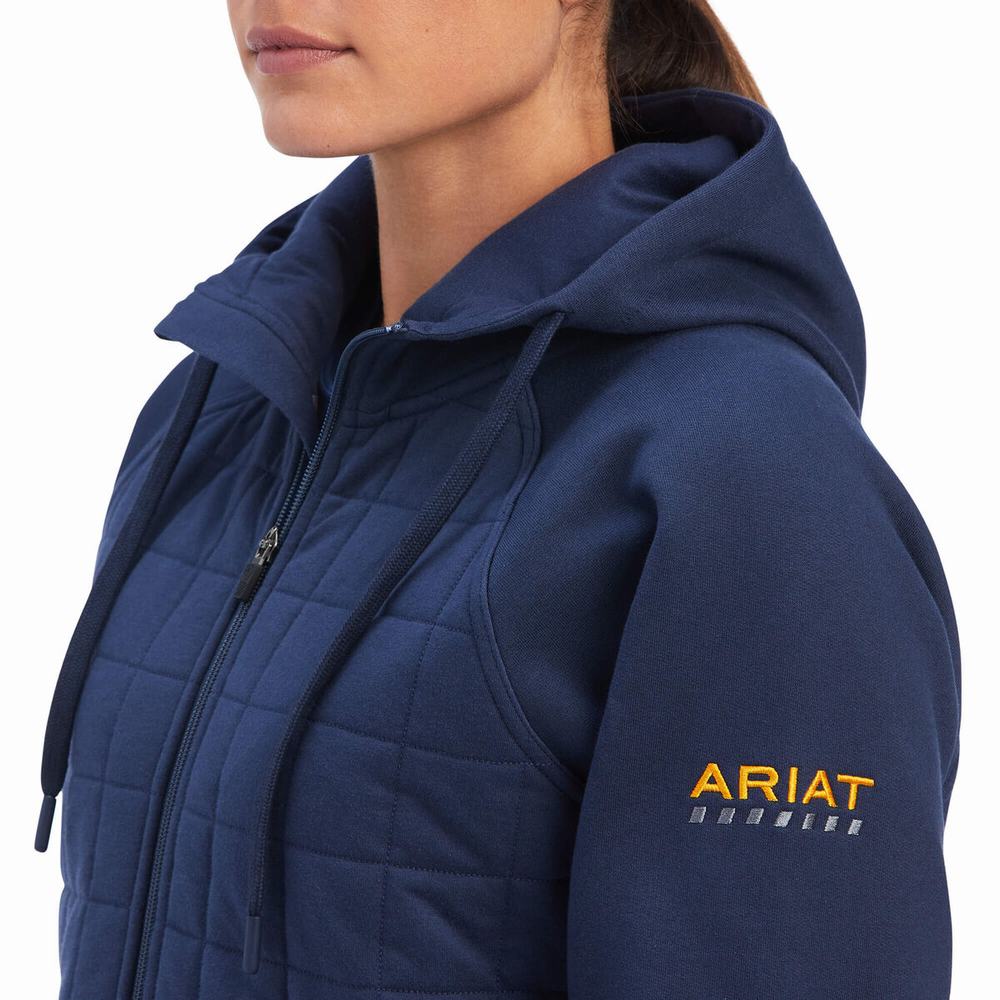 Women's Ariat Rebar Regulator Full Zip Hoodie Indigo | PDFZ-69182