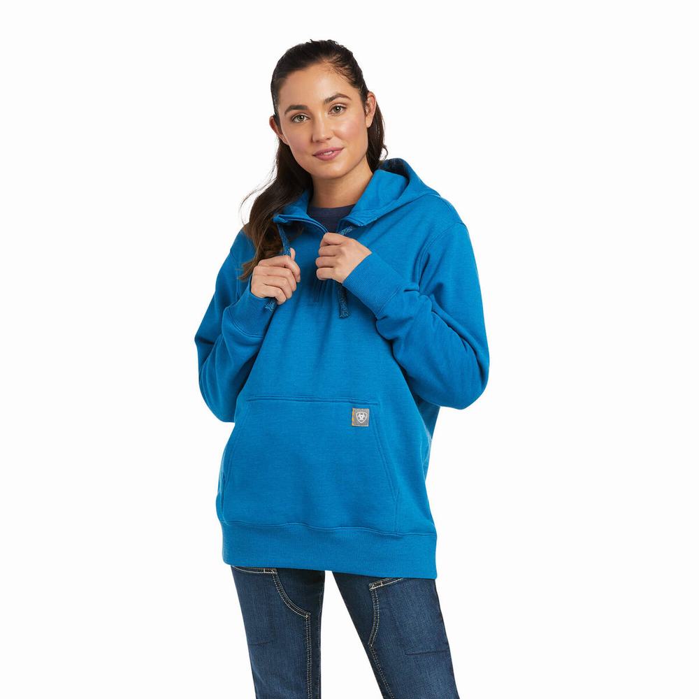 Women\'s Ariat Rebar Skill Set 1/2 Zip Hoodie Blue | HFYR-65192