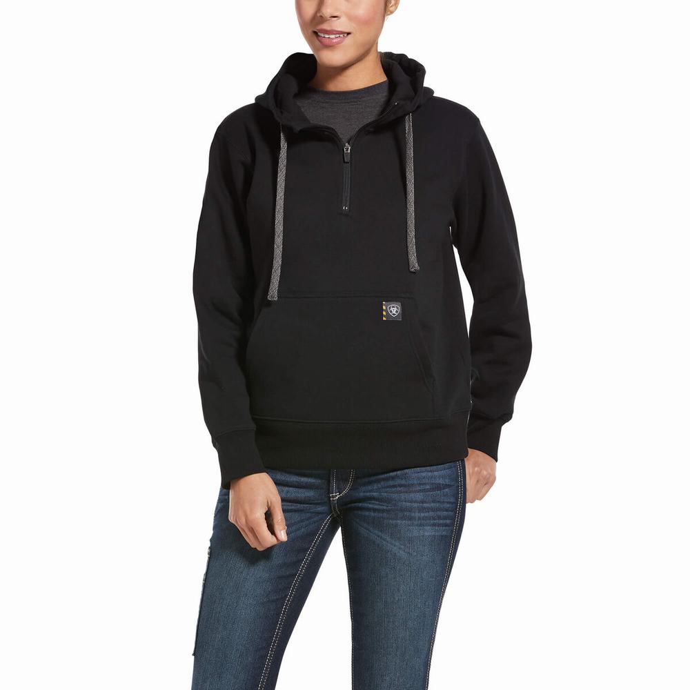 Women\'s Ariat Rebar Skill Set 1/2 Zip Hoodie Black | LHUQ-72098