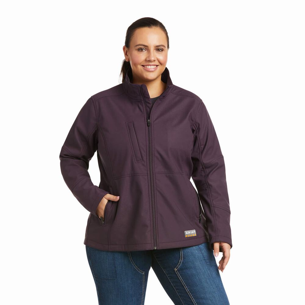 Women's Ariat Rebar Stretch Canvas Softshell Jackets Purple | JCDV-54018