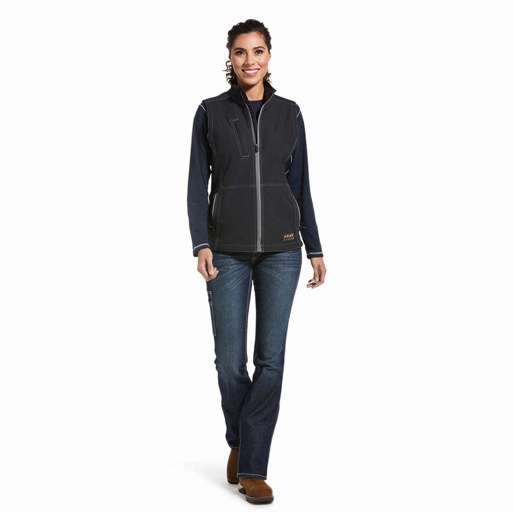 Women's Ariat Rebar Stretch Canvas Softshell Vests Black | JLDC-89406