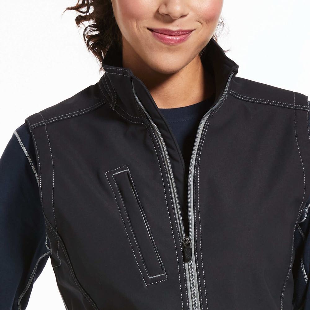 Women's Ariat Rebar Stretch Canvas Softshell Vests Black | JLDC-89406