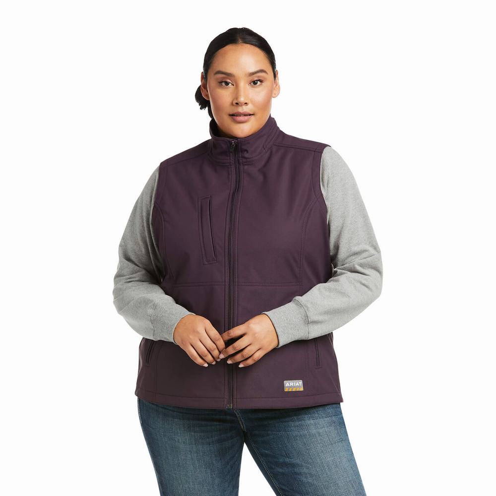 Women's Ariat Rebar Stretch Canvas Softshell Vests Purple | UWDX-28390