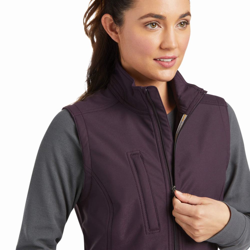 Women's Ariat Rebar Stretch Canvas Softshell Vests Purple | UWDX-28390