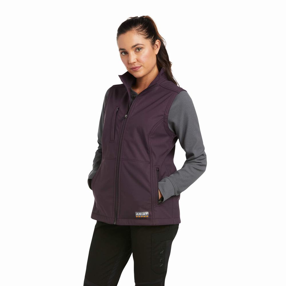 Women\'s Ariat Rebar Stretch Canvas Softshell Vests Purple | UWDX-28390