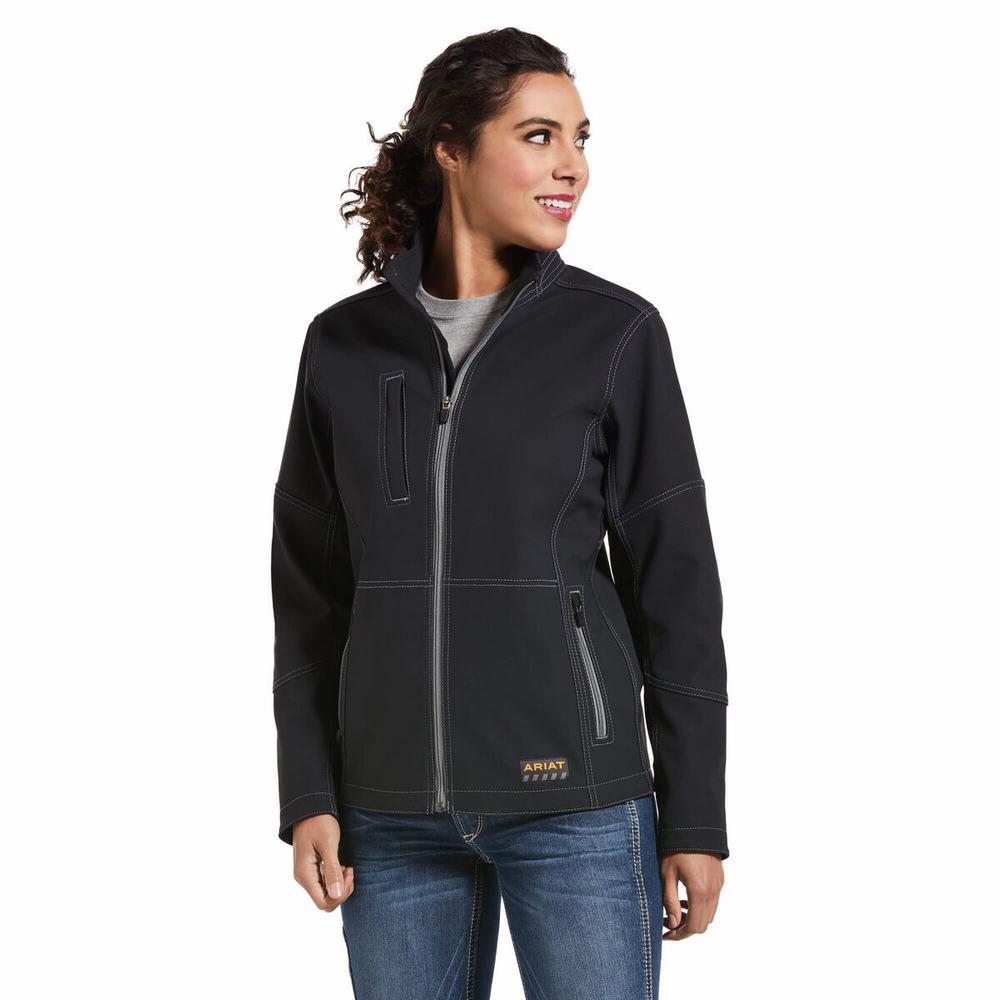 Women\'s Ariat Rebar Stretch Canvas Softshell Jackets Black | ZKFM-50826