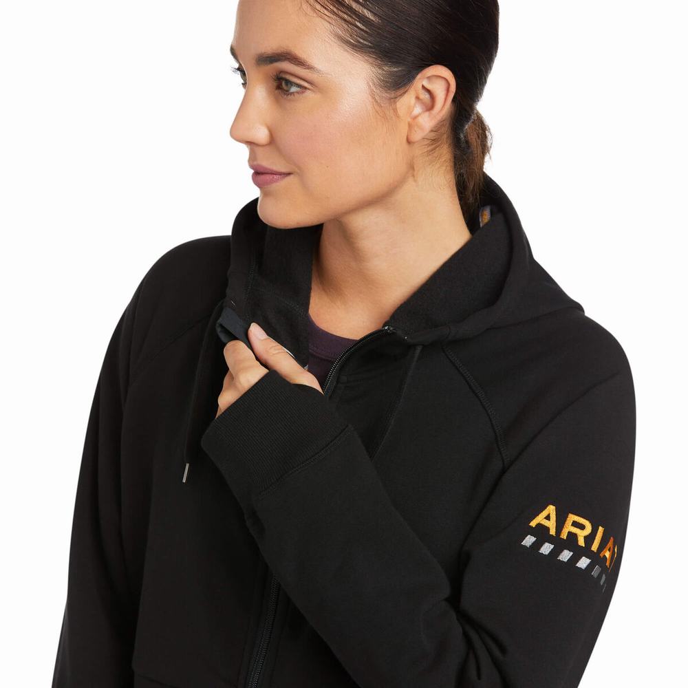 Women's Ariat Rebar Thermic Insulated Full Zip Hoodie Black | KDUB-38476