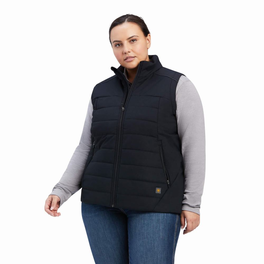 Women's Ariat Rebar Valkyrie Stretch Canvas Insulated Vests Black | VKJP-38926