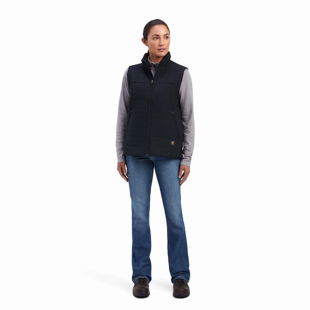 Women's Ariat Rebar Valkyrie Stretch Canvas Insulated Vests Black | VKJP-38926