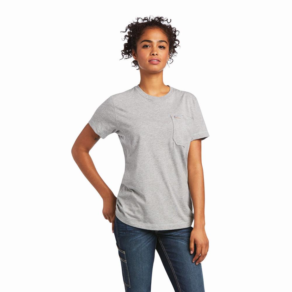 Women's Ariat Rebar Workman Graphic Logo Tops Grey | JKIT-34679