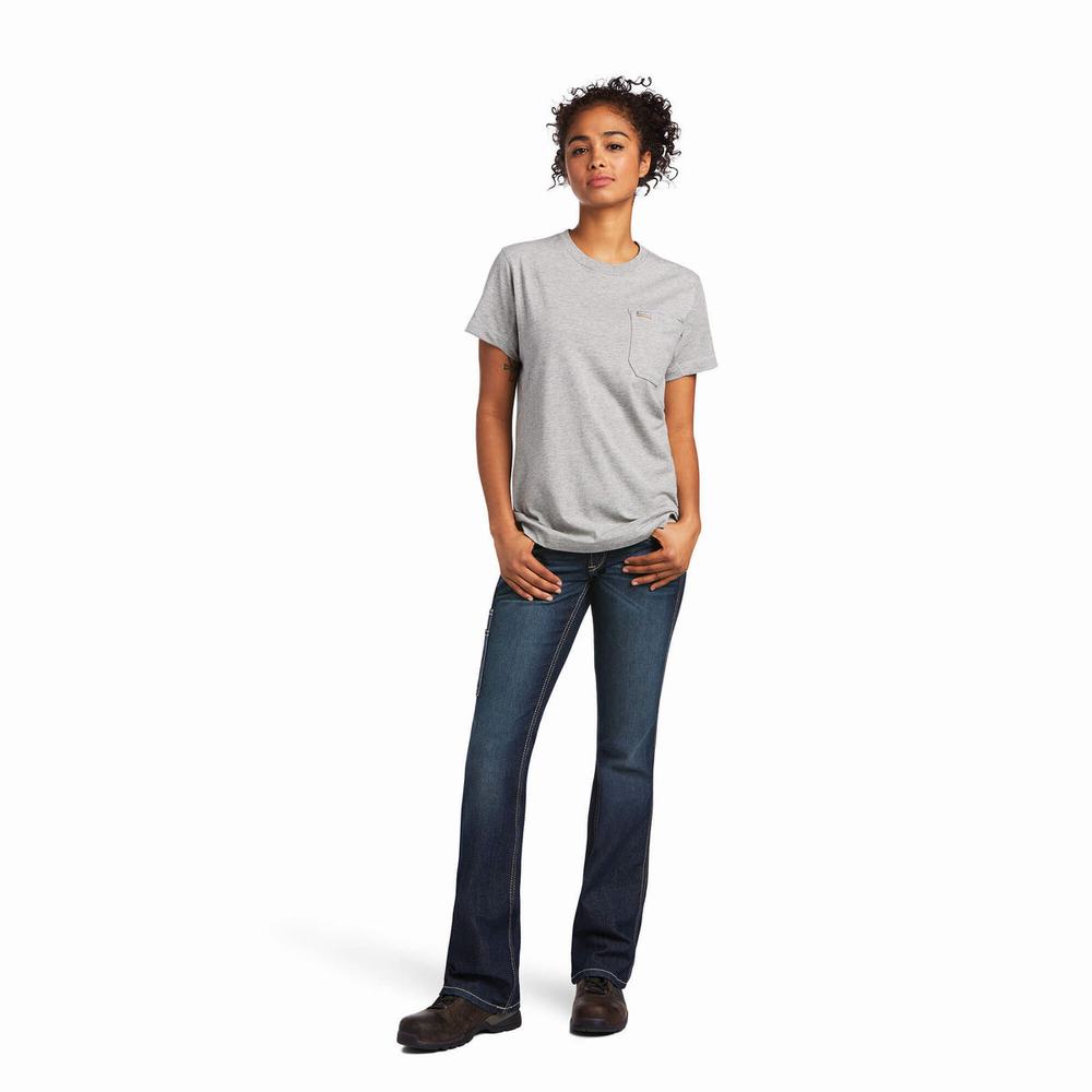 Women's Ariat Rebar Workman Graphic Logo Tops Grey | JKIT-34679