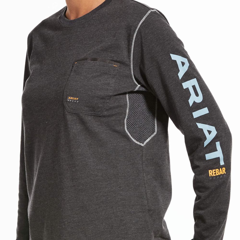 Women's Ariat Rebar Workman Logo T Shirts Grey | FLMO-94036