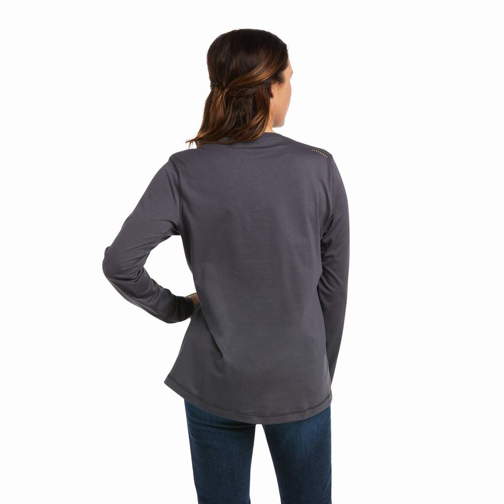 Women's Ariat Rebar Workman Logo T Shirts Grey / Blue | IUWS-87231