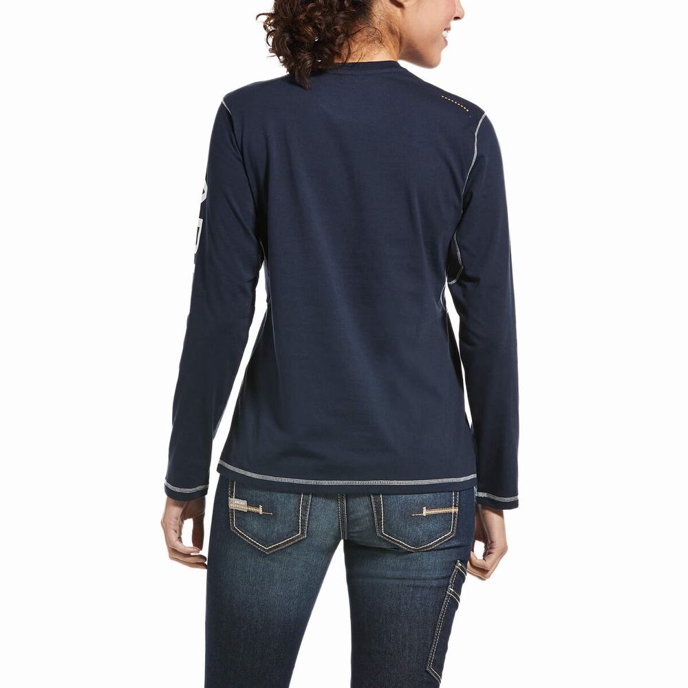 Women's Ariat Rebar Workman Logo T Shirts Navy | RQHI-28693