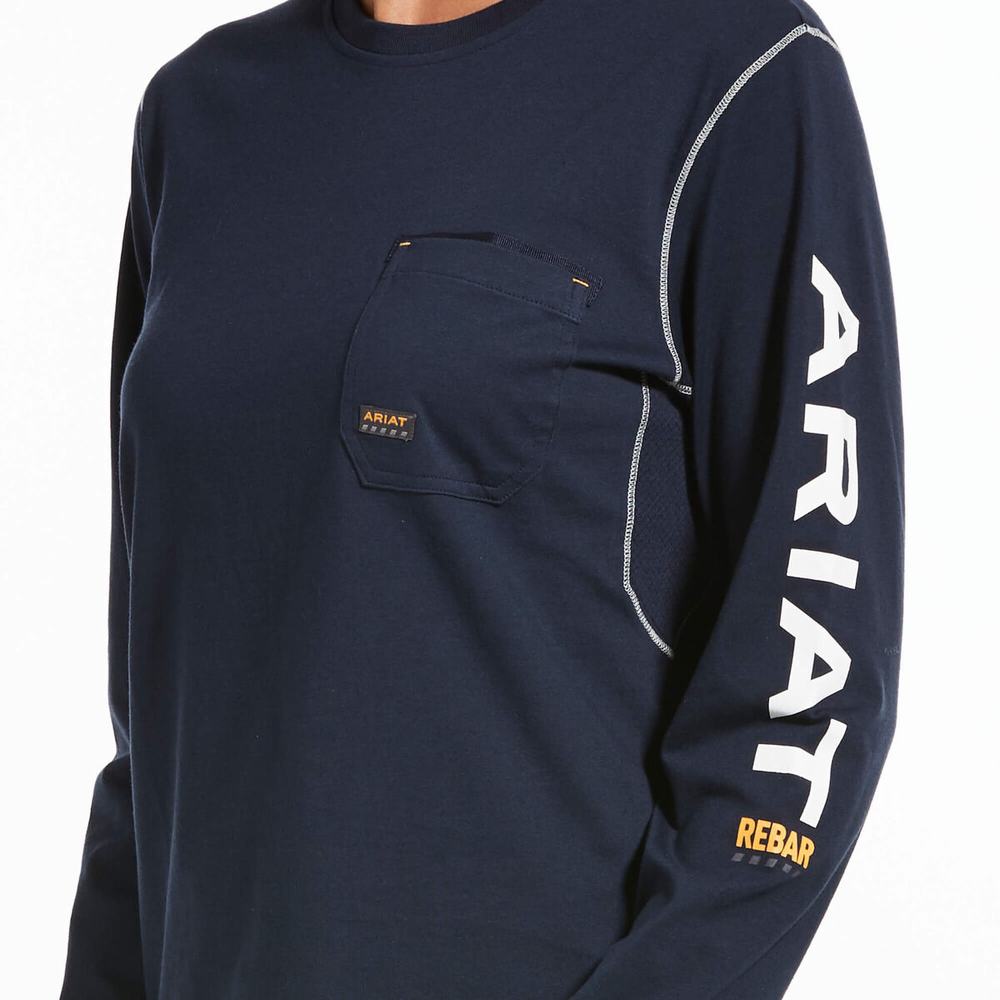 Women's Ariat Rebar Workman Logo T Shirts Navy | RQHI-28693