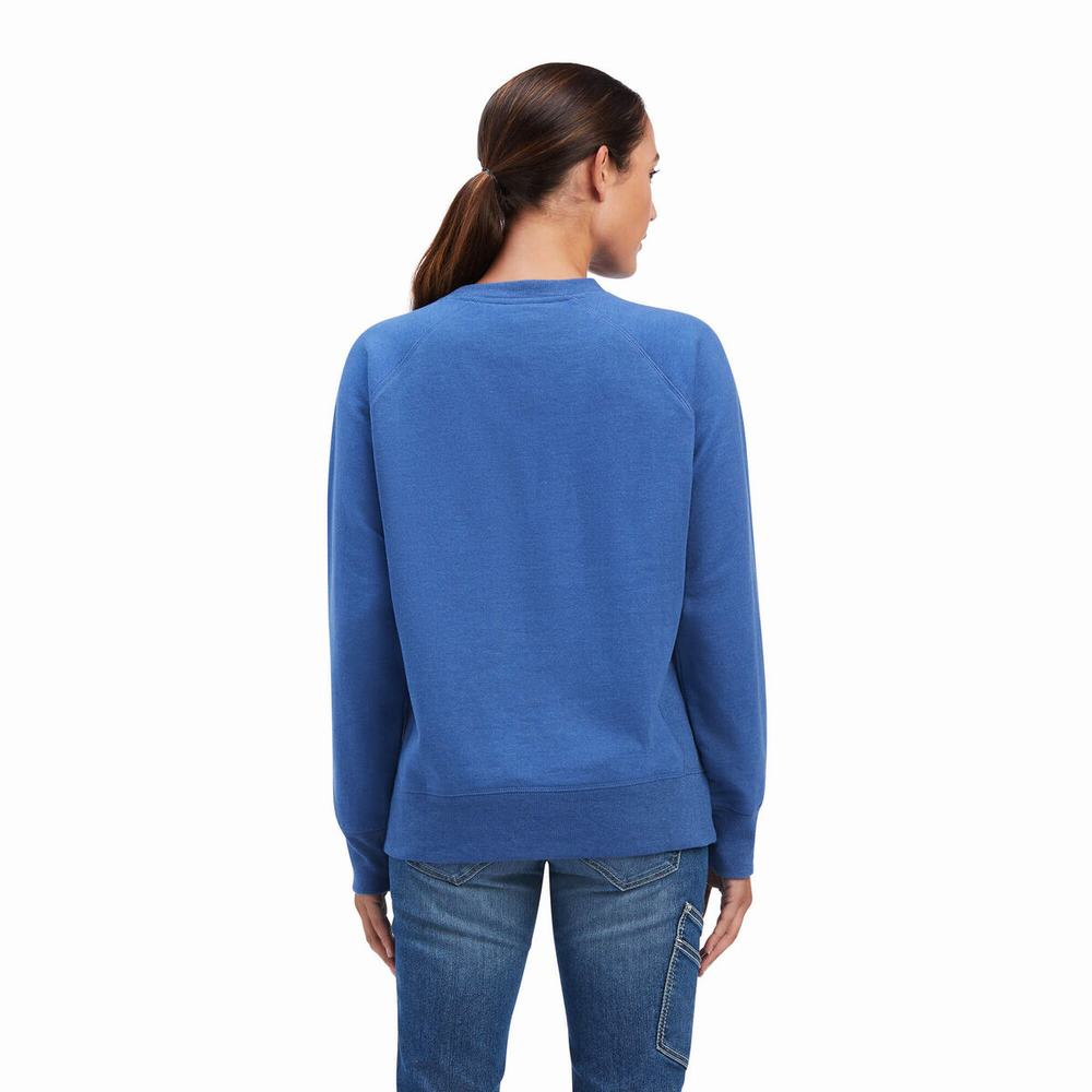 Women's Ariat Rebar Workman Washed Fleece Sweatshirt Navy | LWQX-57284