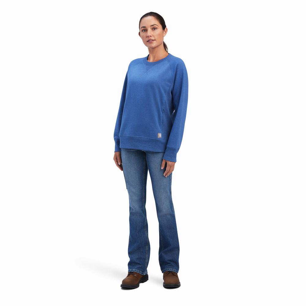 Women's Ariat Rebar Workman Washed Fleece Sweatshirt Navy | LWQX-57284