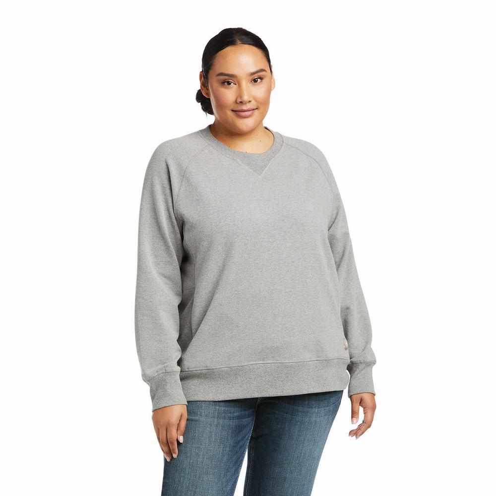 Women's Ariat Rebar Workman Washed Fleece Hoodie Grey | YGQS-67825