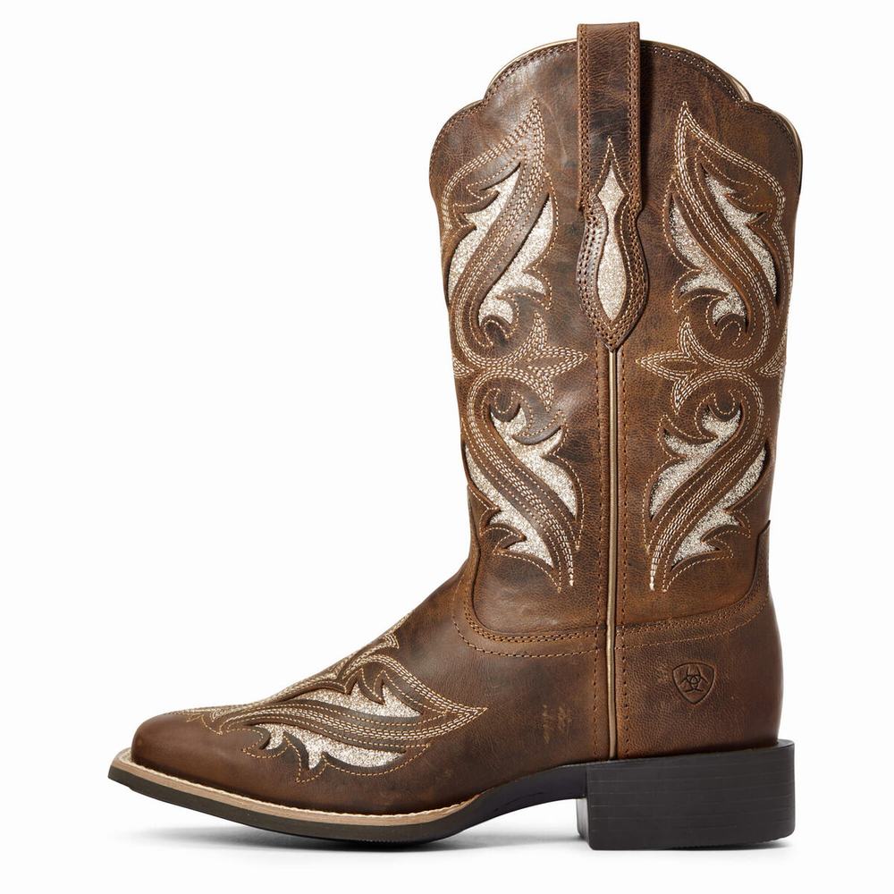 Women's Ariat Round Up Bliss Western Boots Brown | YNST-81074