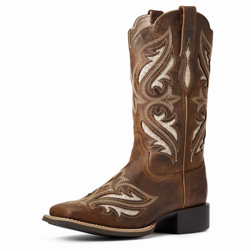 Women\'s Ariat Round Up Bliss Western Boots Brown | YNST-81074