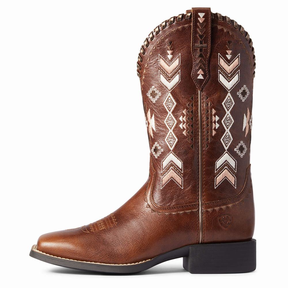 Women's Ariat Round Up Skyler Western Boots Brown | SYEL-24817