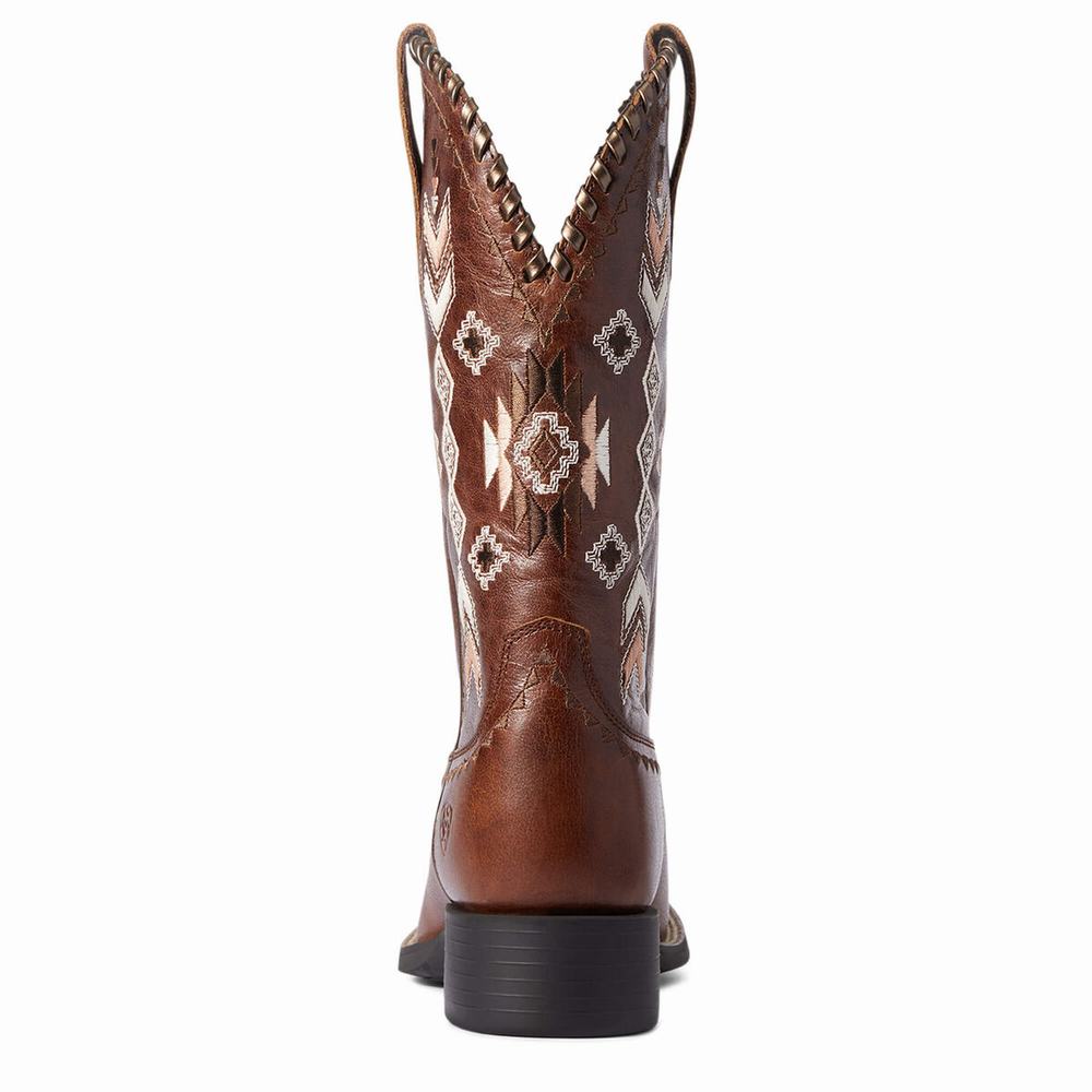 Women's Ariat Round Up Skyler Western Boots Brown | SYEL-24817