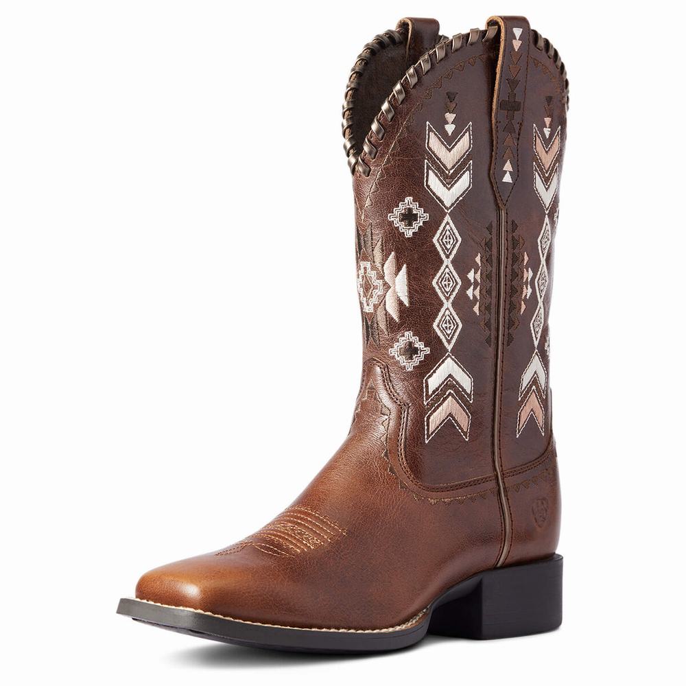 Women\'s Ariat Round Up Skyler Western Boots Brown | SYEL-24817