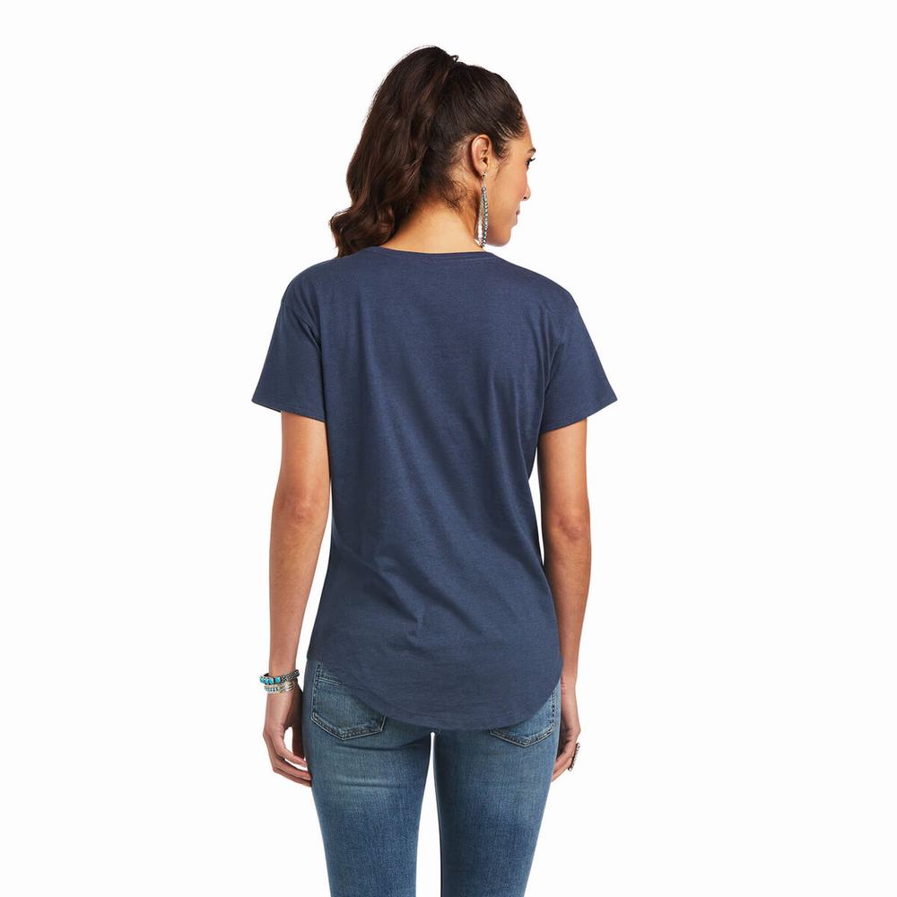 Women's Ariat Sonora Logo Tops Navy | ERHV-26530