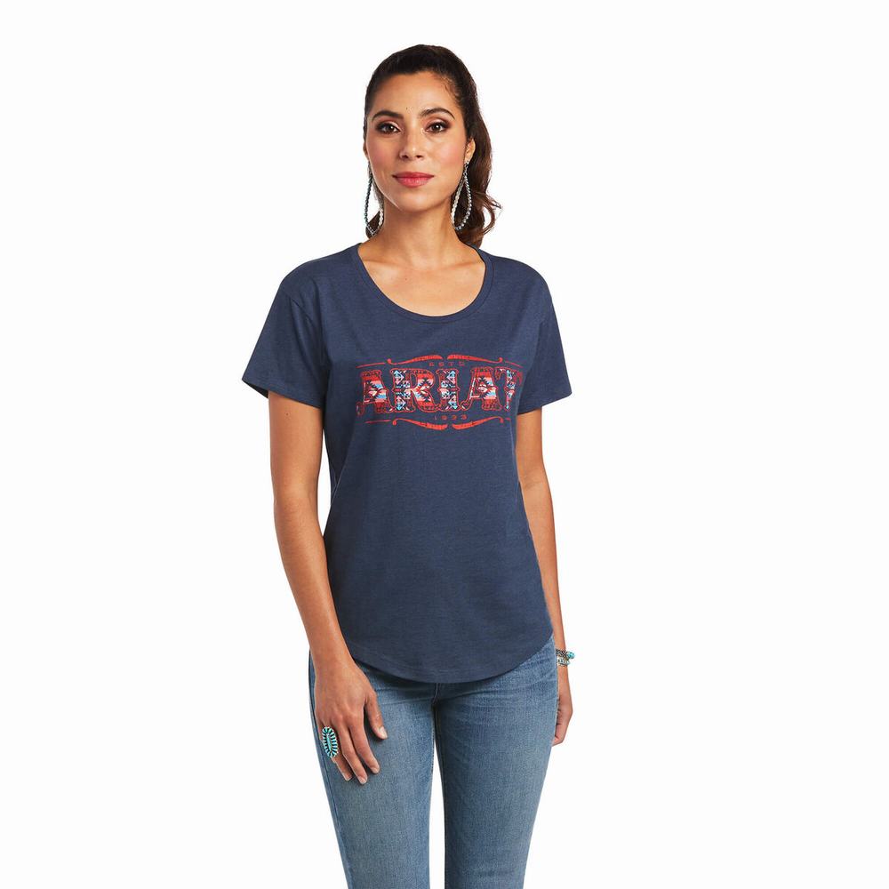 Women\'s Ariat Sonora Logo Tops Navy | ERHV-26530