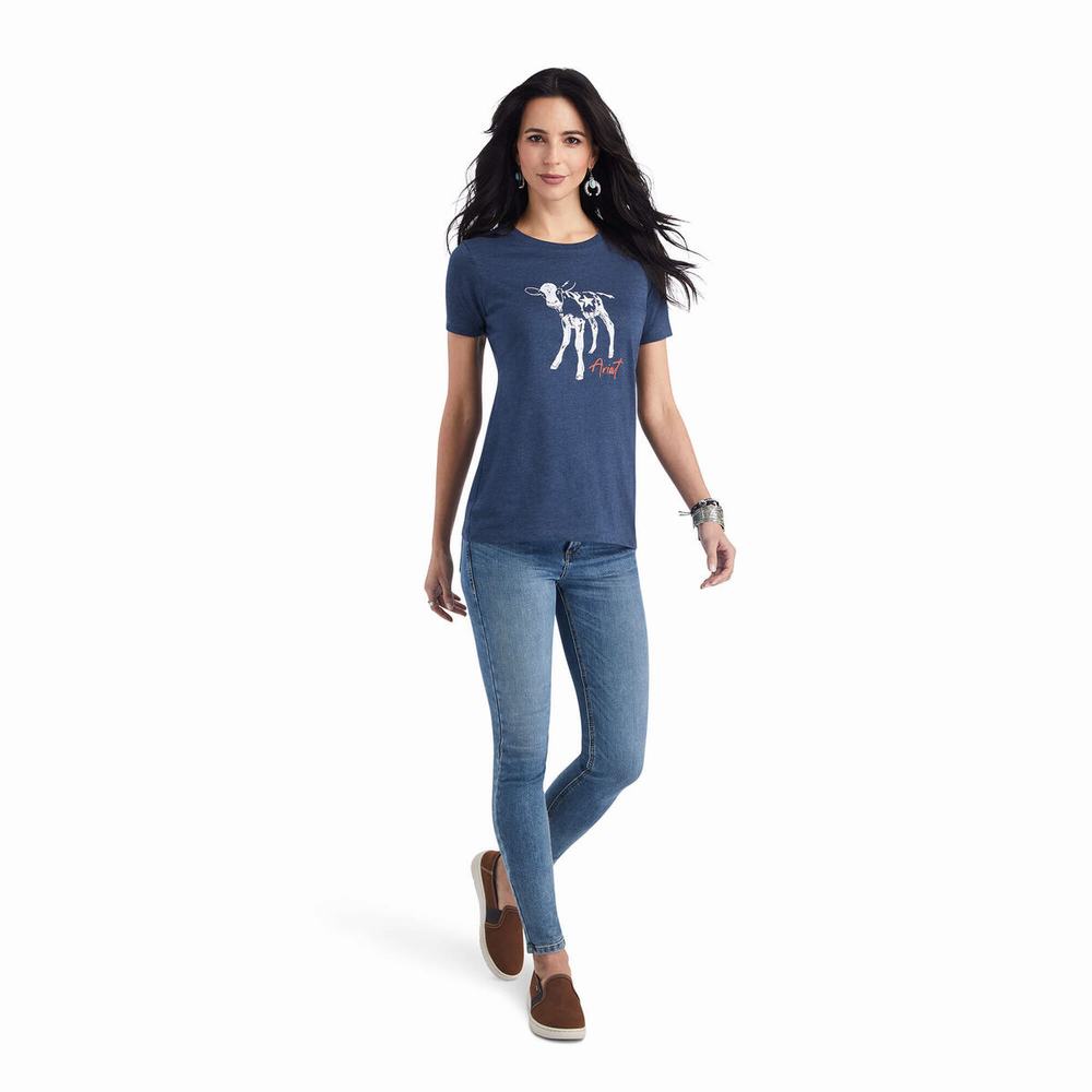 Women's Ariat Star Calf Tops Navy | TCDQ-79358