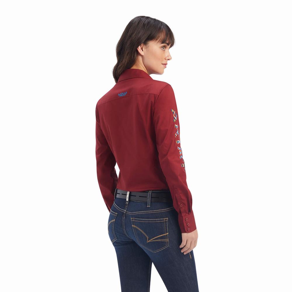 Women's Ariat Team Kirby Stretch Tops Dark Red | YNOM-05641