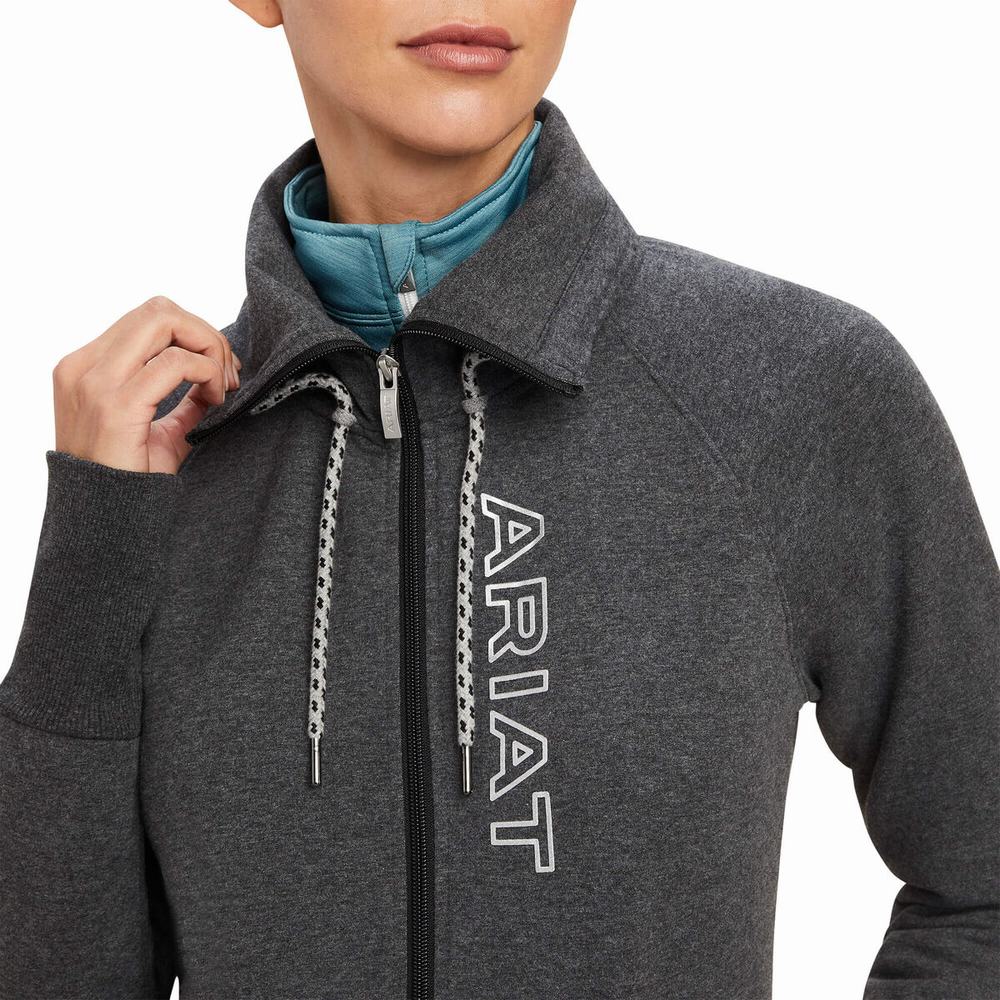 Women's Ariat Team Logo Full Zip Hoodie Grey | YVER-89410