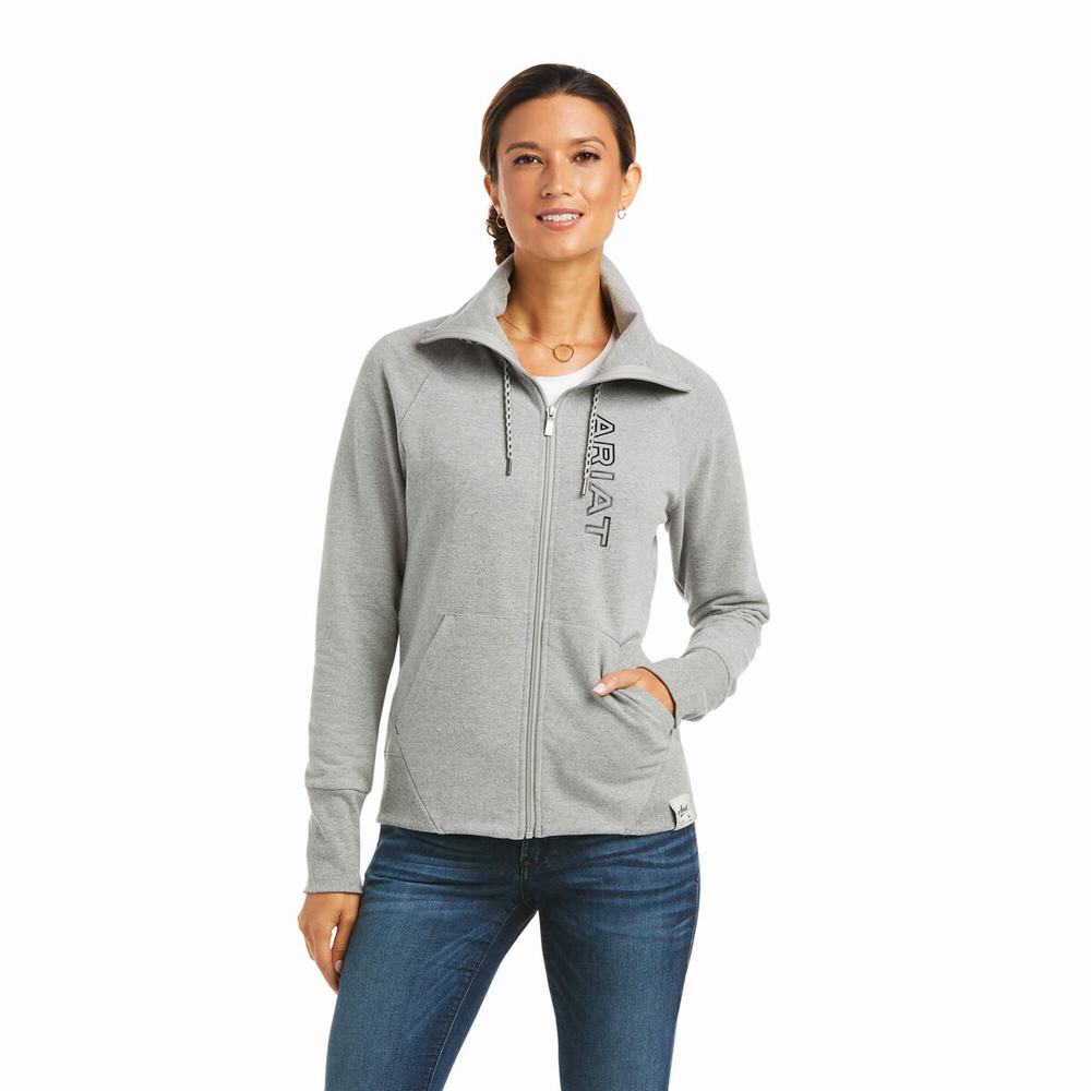 Women\'s Ariat Team Logo Full Zip Hoodie Grey | ZOYS-26137