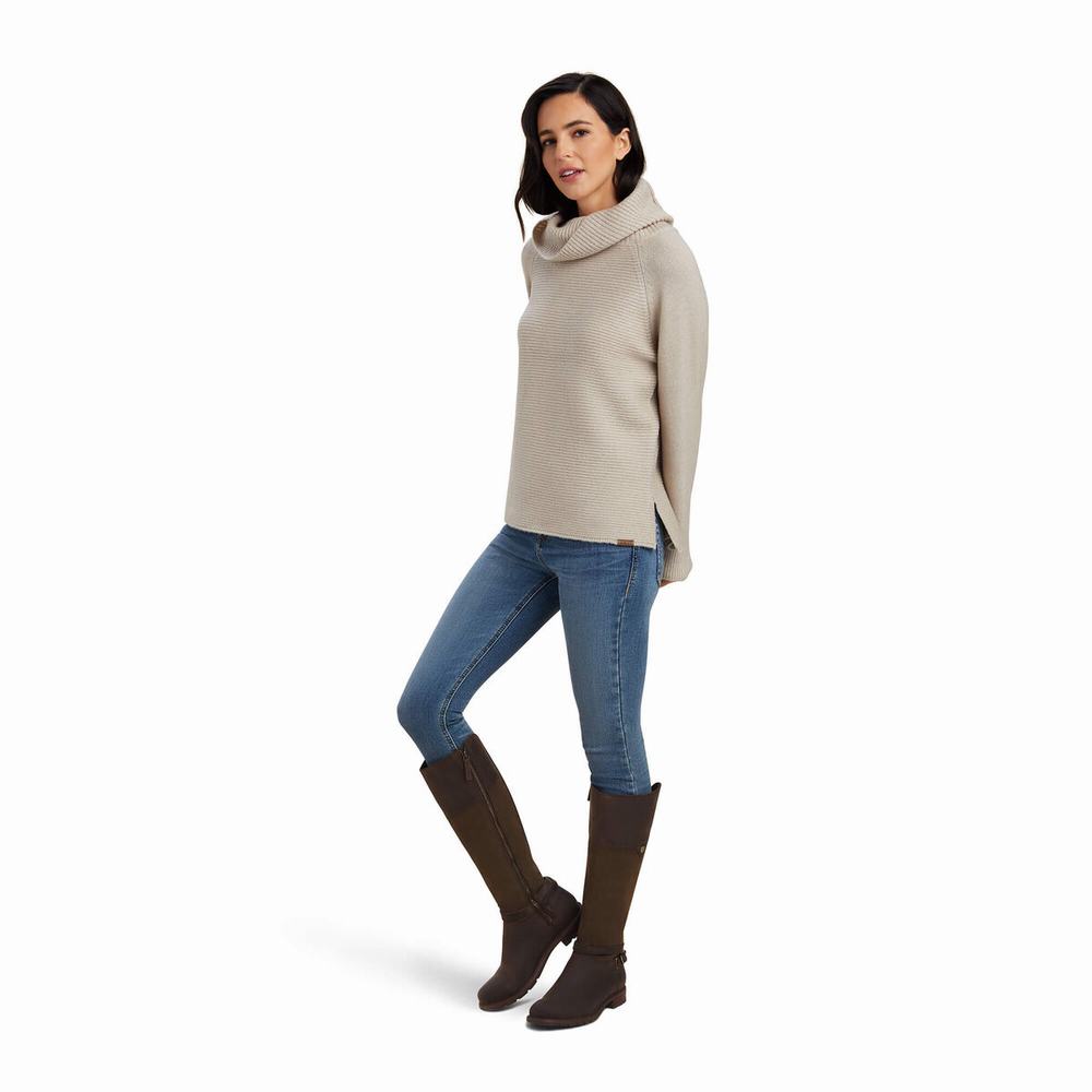 Women's Ariat Three Chimney Sweaters Beige | DGAI-46850