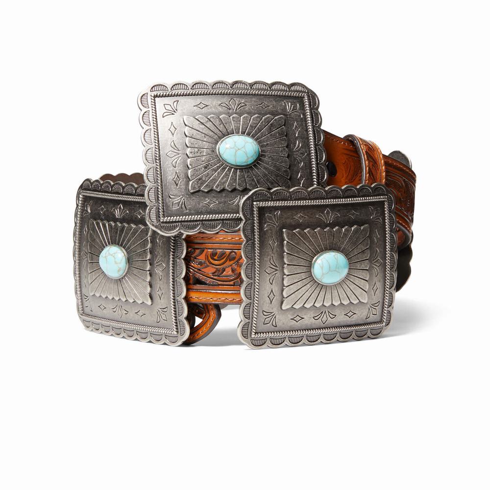 Women\'s Ariat Turquoise Burst Concho Belts Brown | EBTI-60914