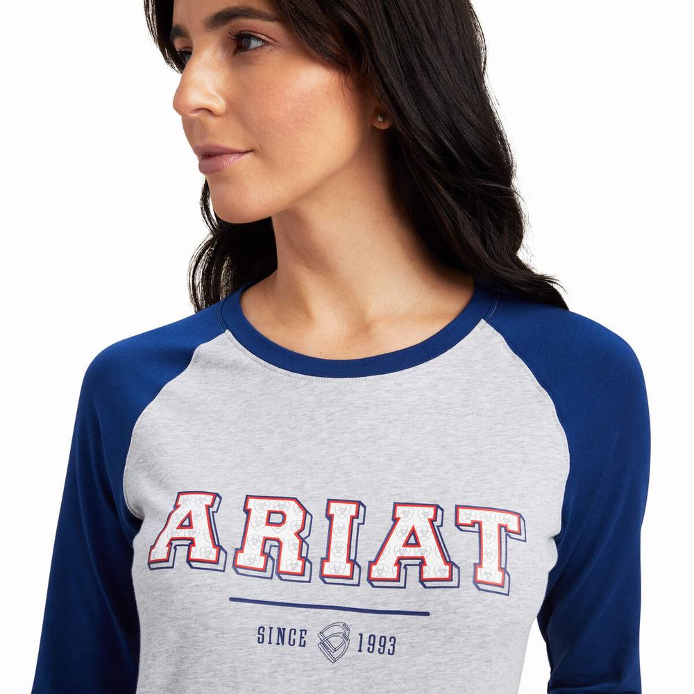 Women's Ariat Varsity Tops Blue / Grey | ZKLS-85460