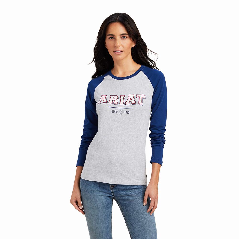 Women\'s Ariat Varsity Tops Blue / Grey | ZKLS-85460