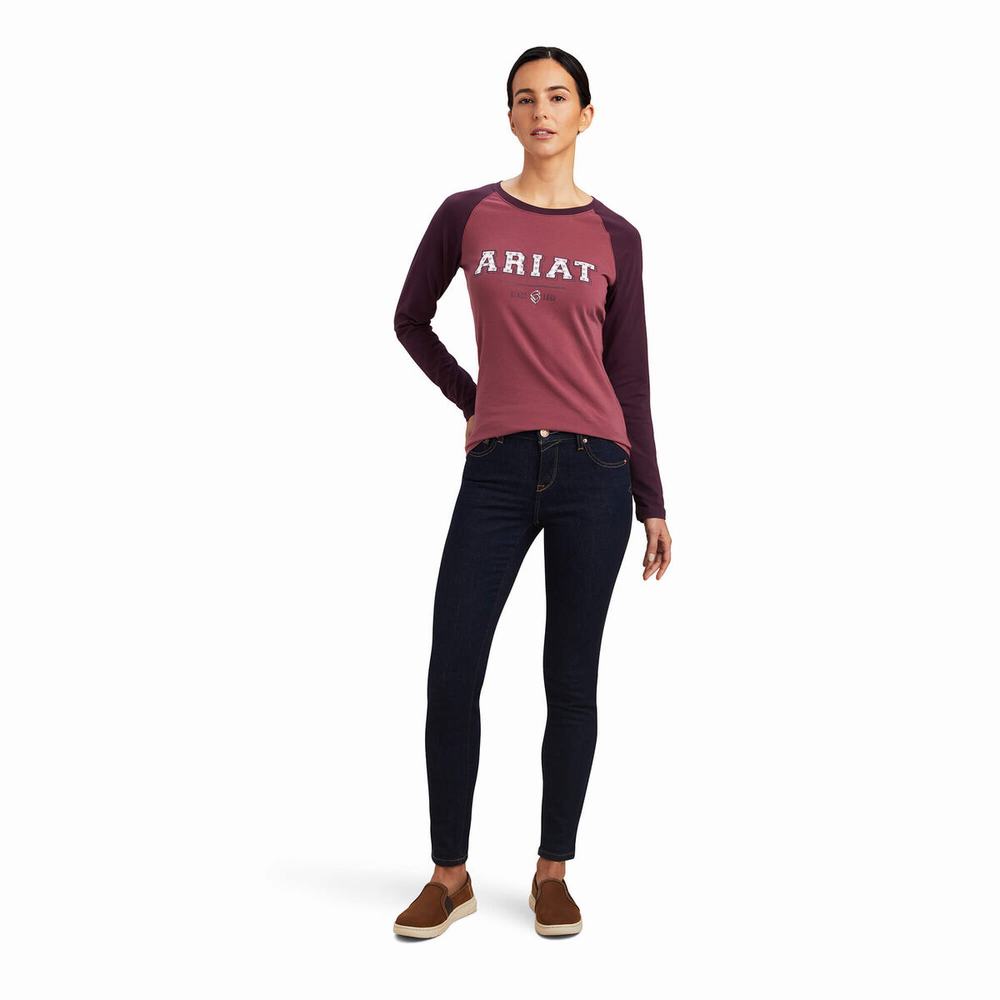 Women's Ariat Varsity Tops Pink | HITW-12086