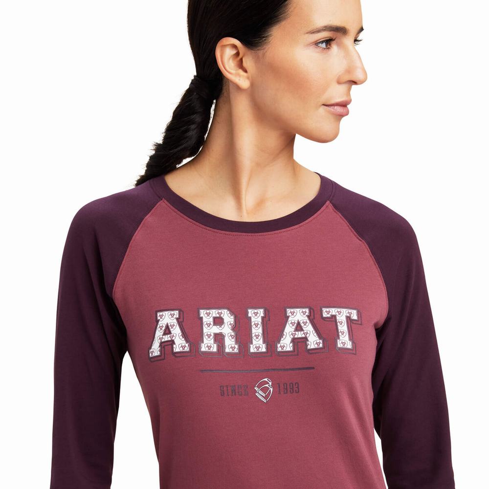 Women's Ariat Varsity Tops Pink | HITW-12086