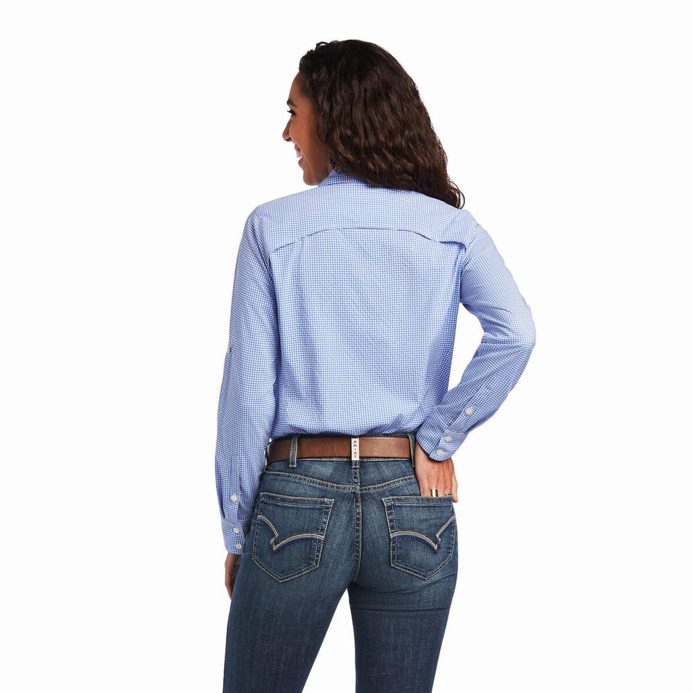 Women's Ariat VentTEK Stretch Tops Blue / White | ZAYH-27931