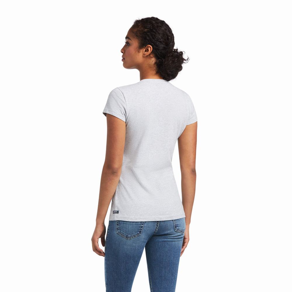 Women's Ariat Vertical Logo Tops Grey | MTLX-69107