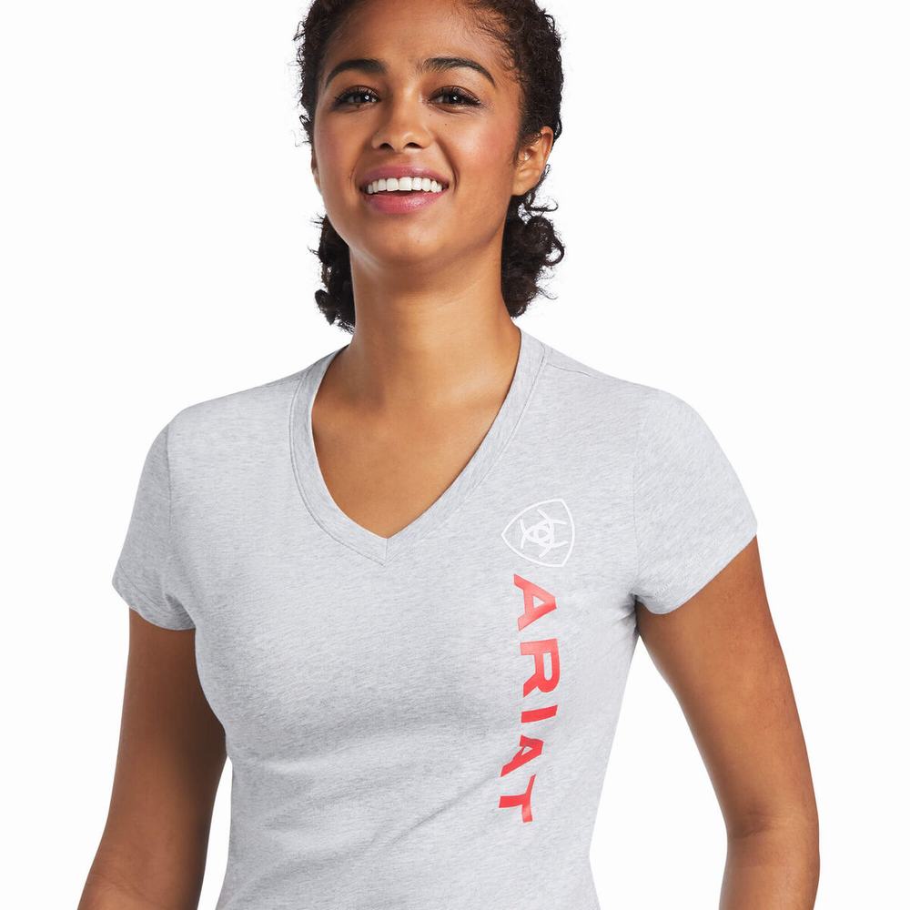 Women's Ariat Vertical Logo Tops Grey | MTLX-69107