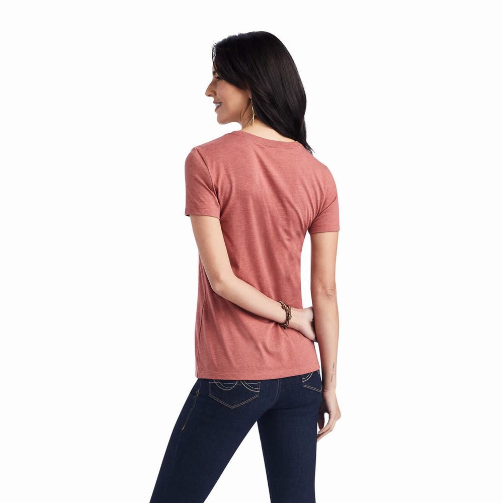 Women's Ariat Wheat Script Tops Red | LDRY-90457