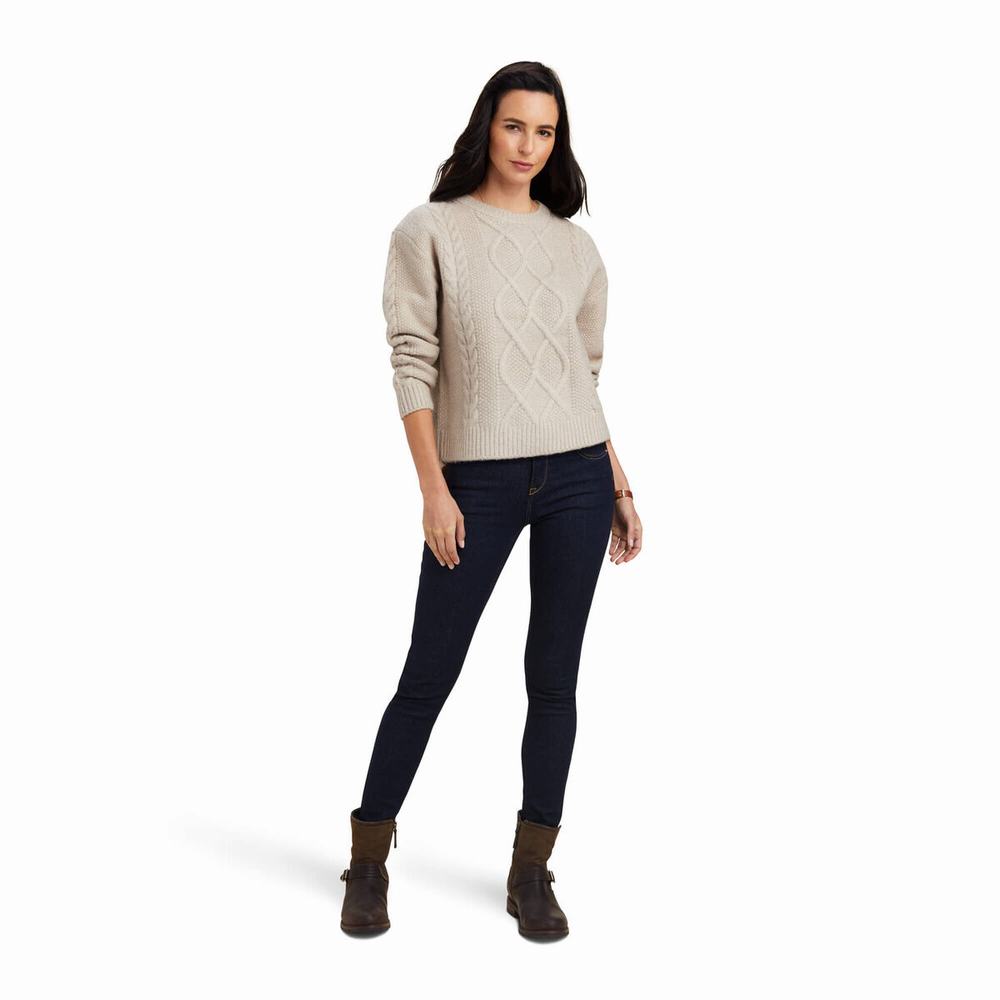 Women's Ariat Winter Quarter Sweaters Beige | NKIE-58603