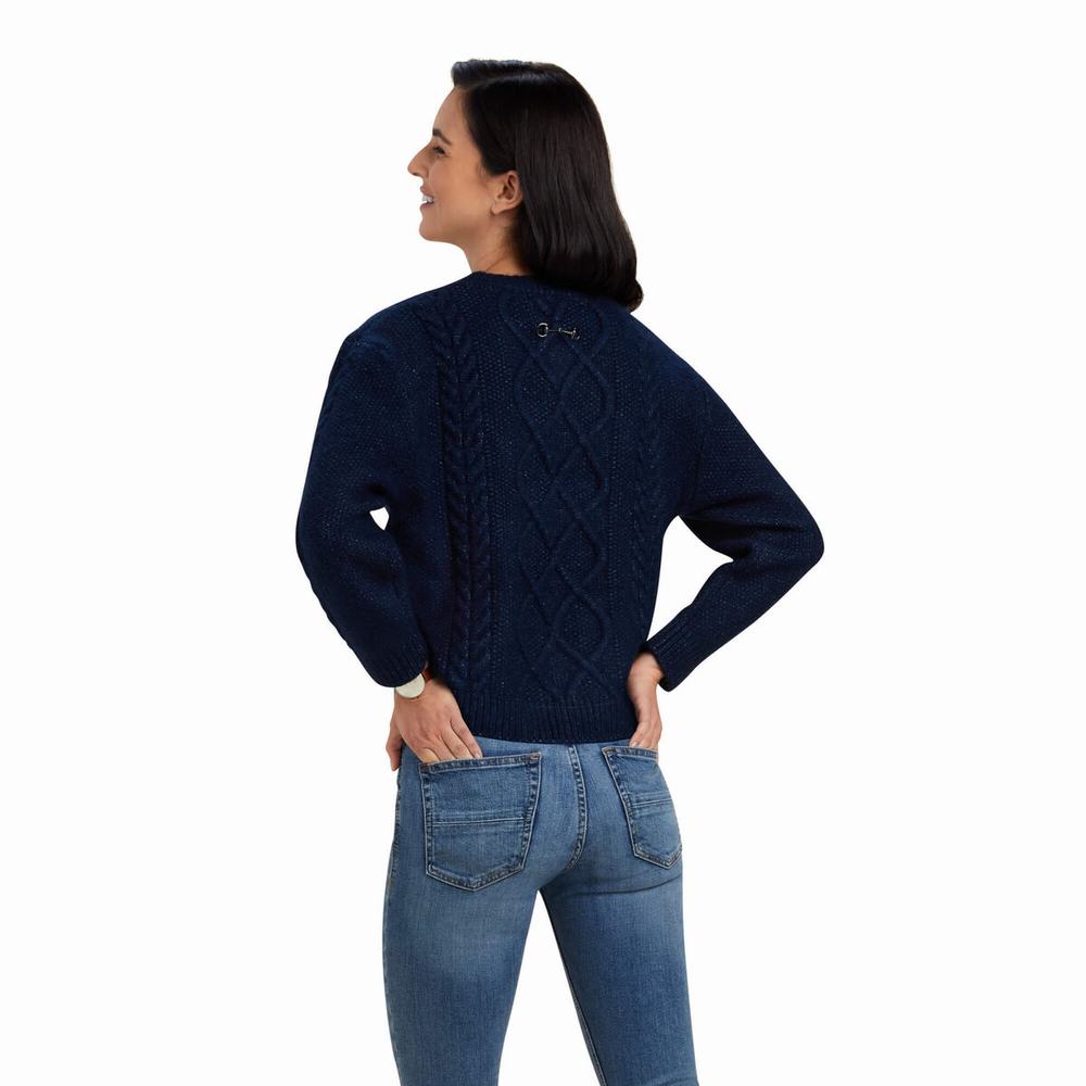 Women's Ariat Winter Quarter Sweaters Navy | OQYX-62375