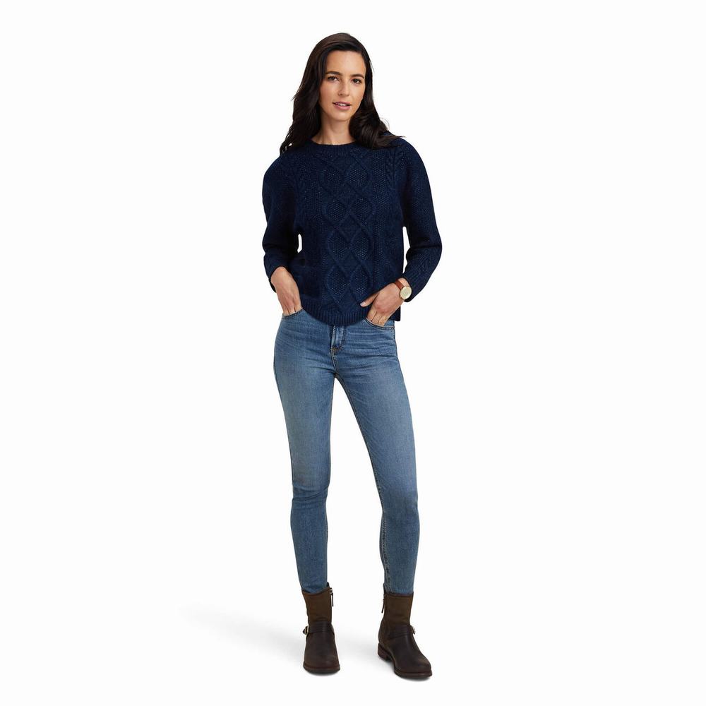 Women's Ariat Winter Quarter Sweaters Navy | OQYX-62375